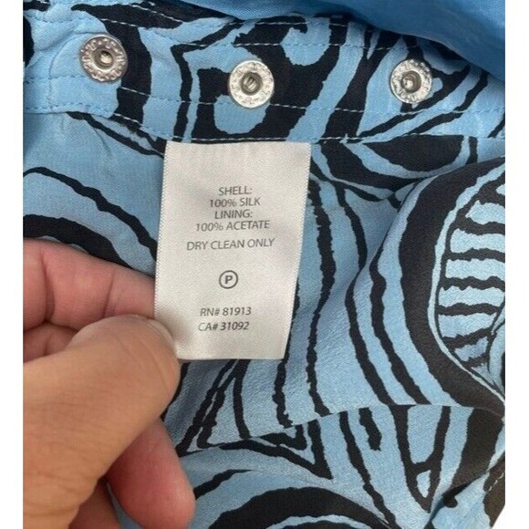 Plenty Tracy Reese Silk Mini Dress Motif Side Snap Asymmetrical Blue Mod Size 6 - Picture 4 of 11